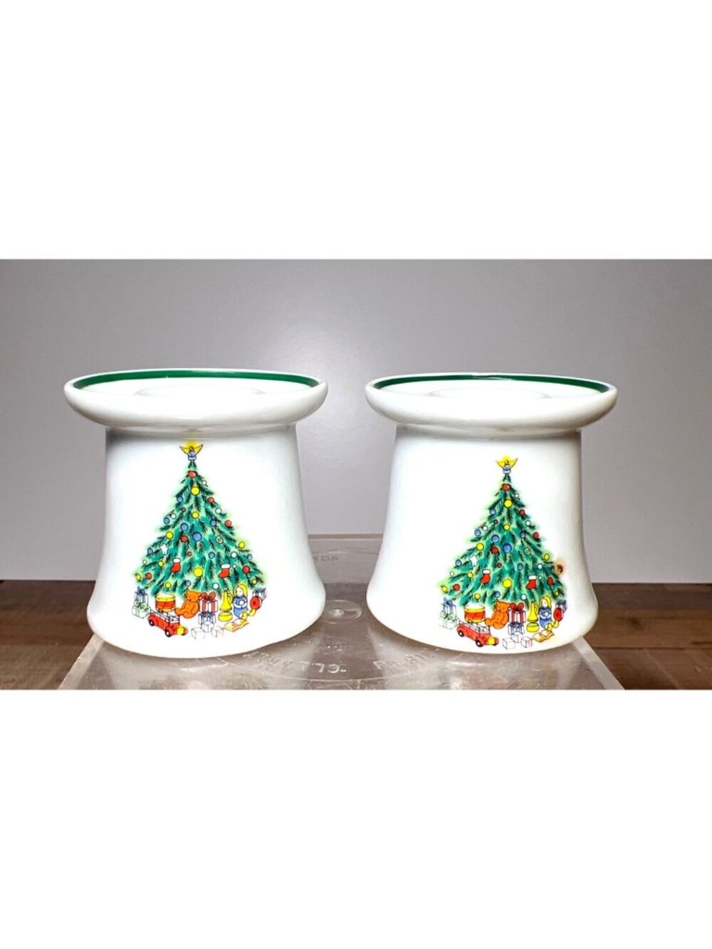 Pair Of Noel Porcelain Christmas Tree Candle Holders By The House Of Salem 2.5''